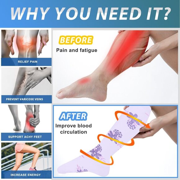 Women's Multi-Color 6 Pairs Compression Socks 15-20mmhg Compression Stockings - Picture 2 of 6